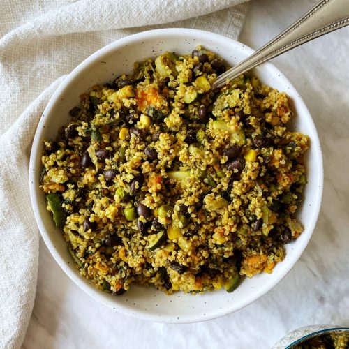 quinoa black bean salad in serving bowl