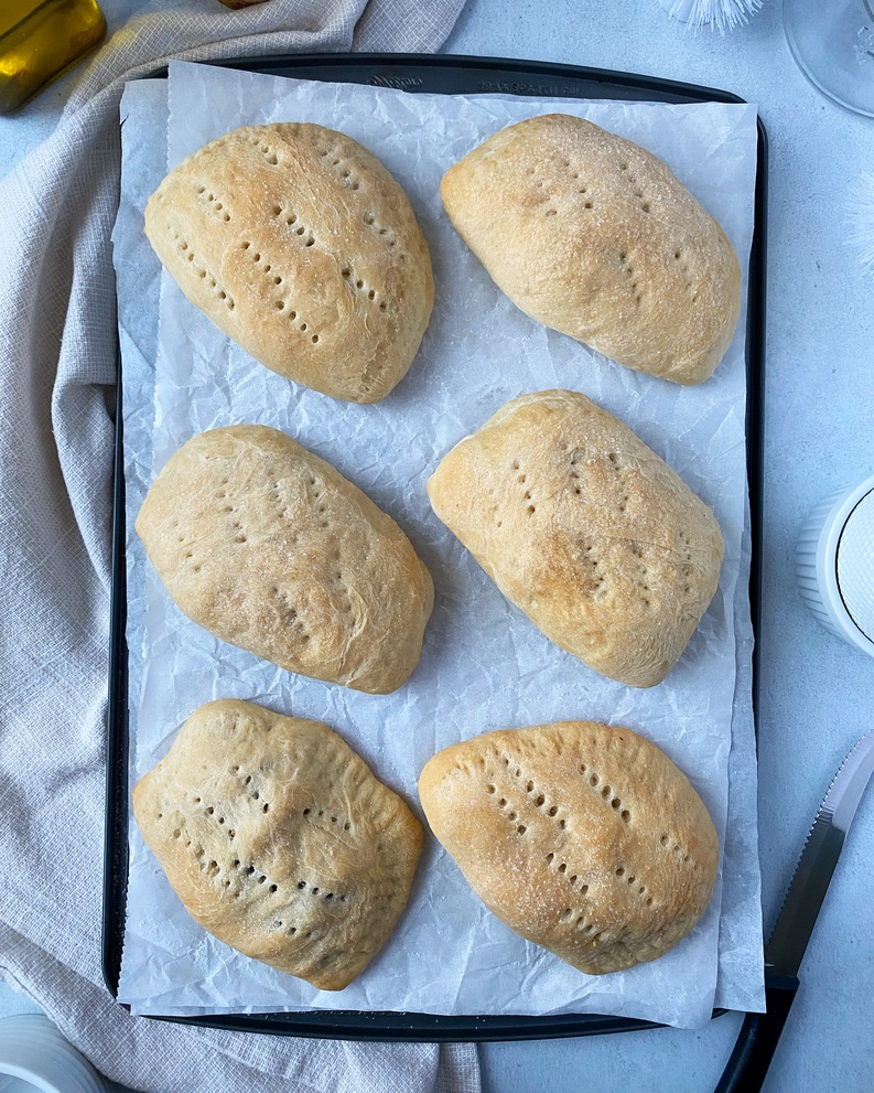 overhead shot of 6 vegan savoury hand pies