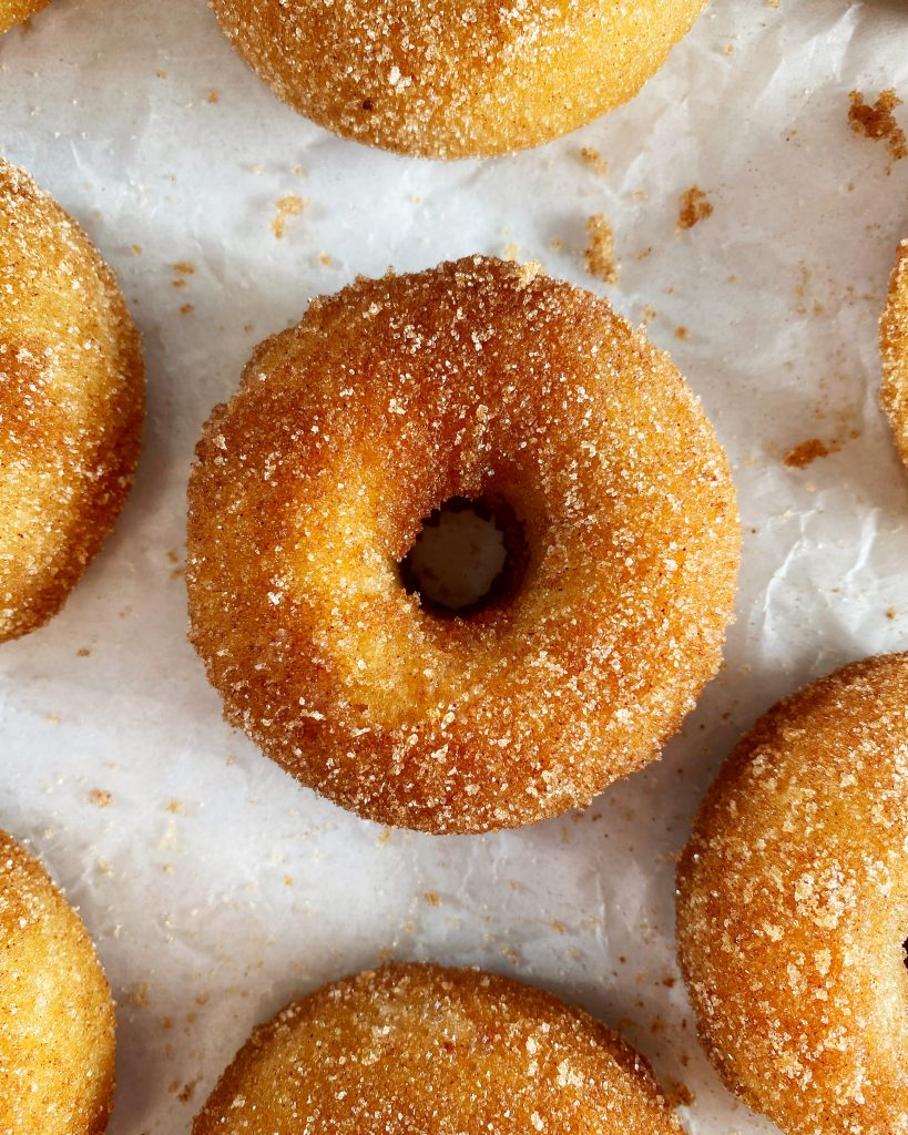 vegan cinnamon sugar donuts close up