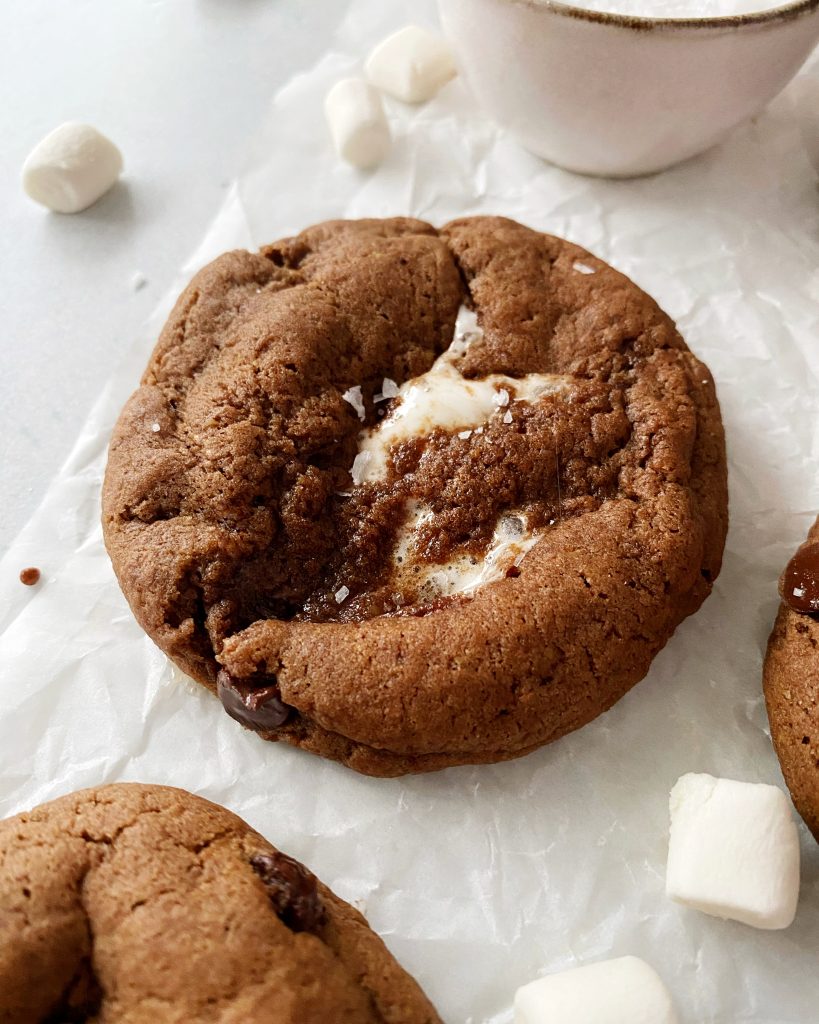 vegan hot chocolate cookies on parchment paper