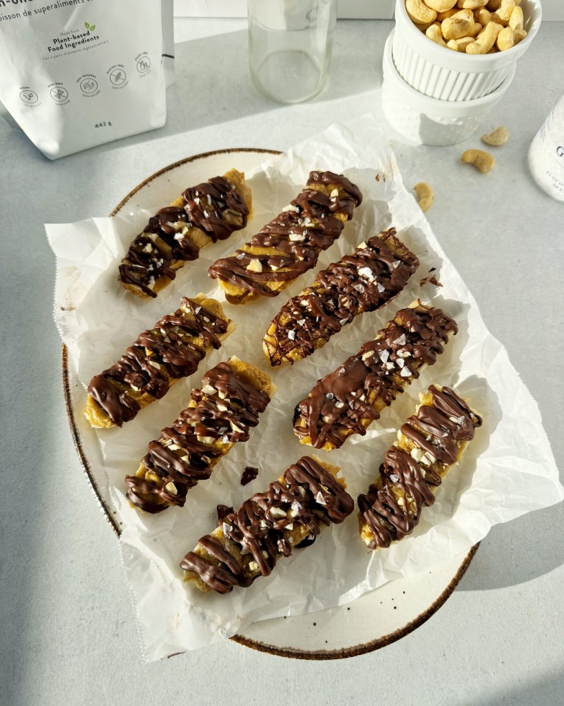 no bake banana snickers bites in oval serving dish