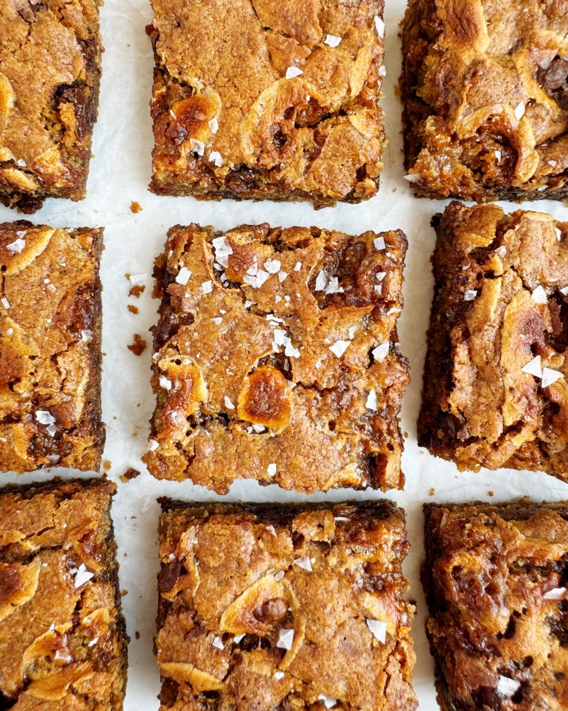 close up of s'mores bars topped with flaky salt