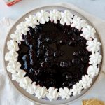 overhead photo of vegan blueberry cheesecake
