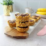3 banana oat cups stacked on top of each other