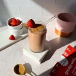 strawberry smoothie in sunlight