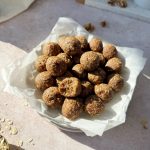 no bake protein energy balls in parchment lined plate