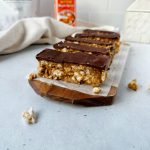 vegan rice cake bars topped with chocolate