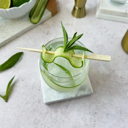 virgin mojito garnished with mint and cucumber