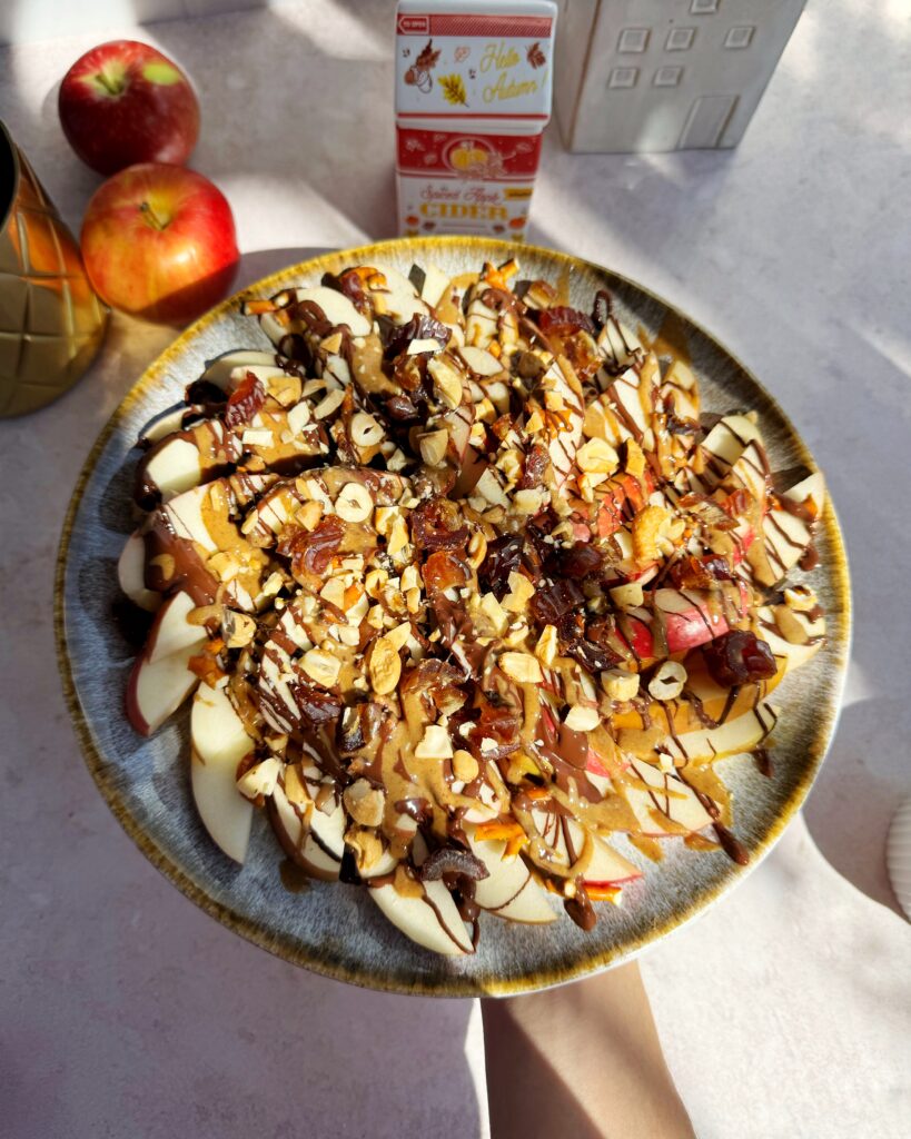 apple nachos on a large plate