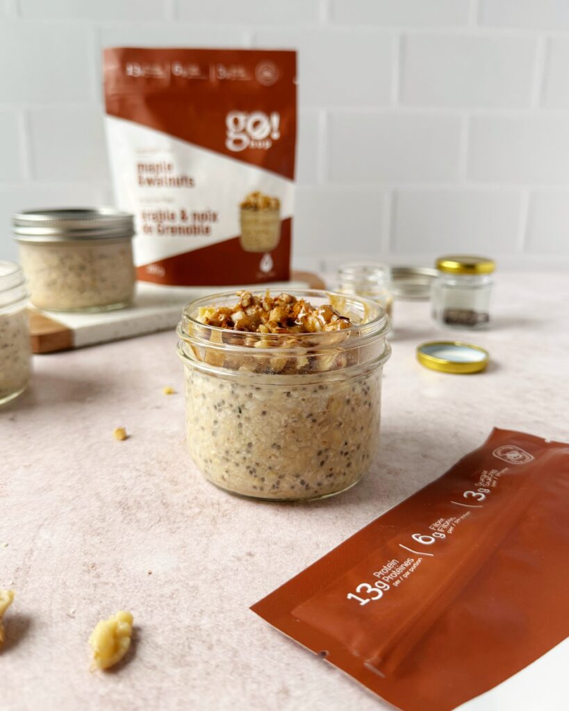 overnight oats with maple walnuts and banana slices