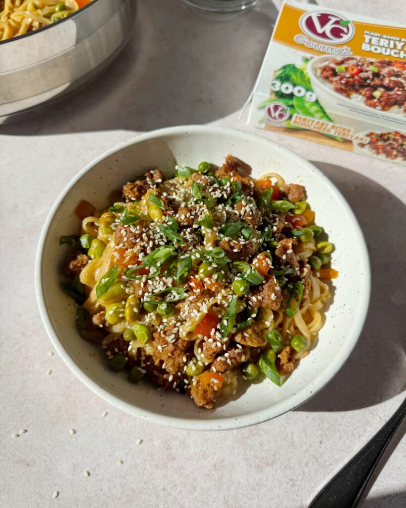 high protein teriyaki rice noodles