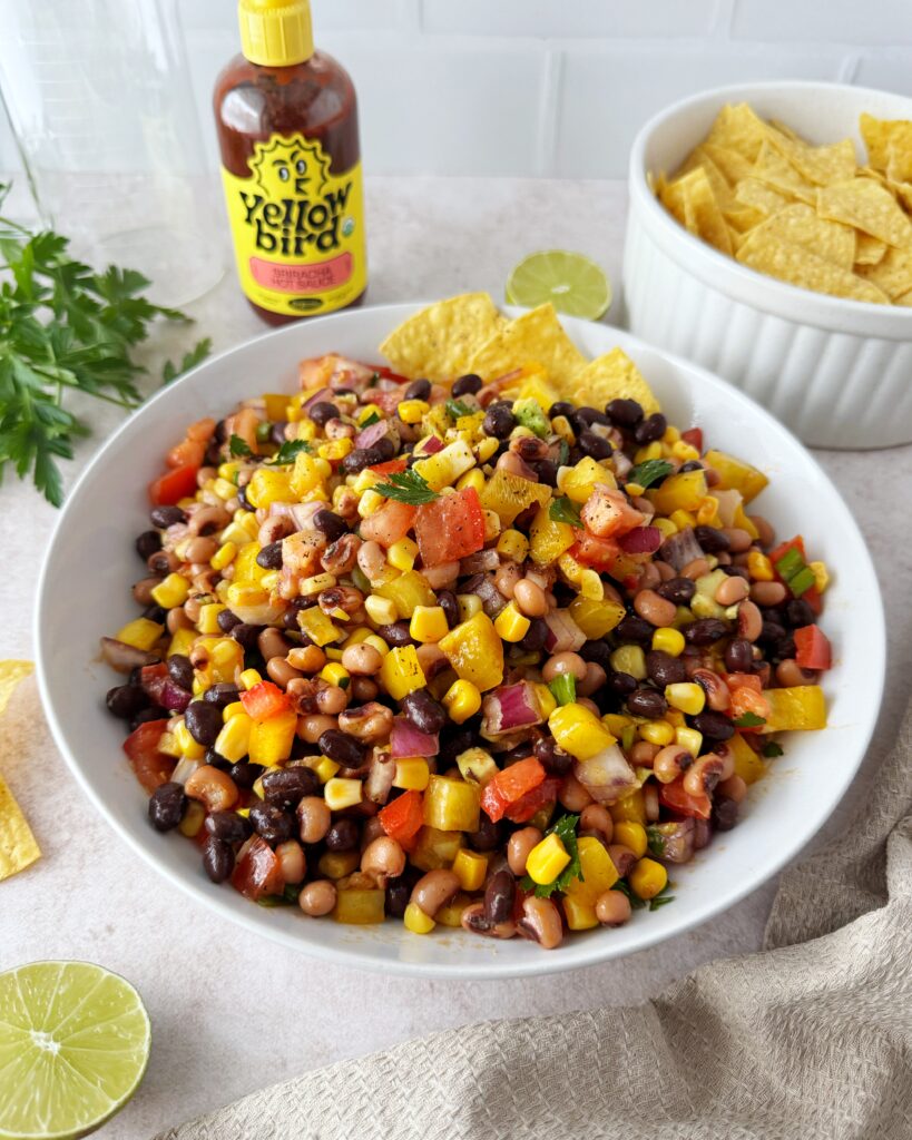 cowboy caviar served in a large round bowl