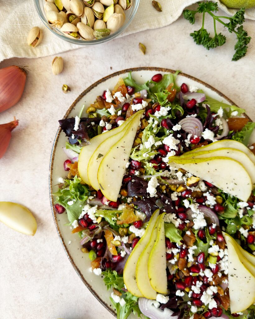 crunchy pistachio pear salad 