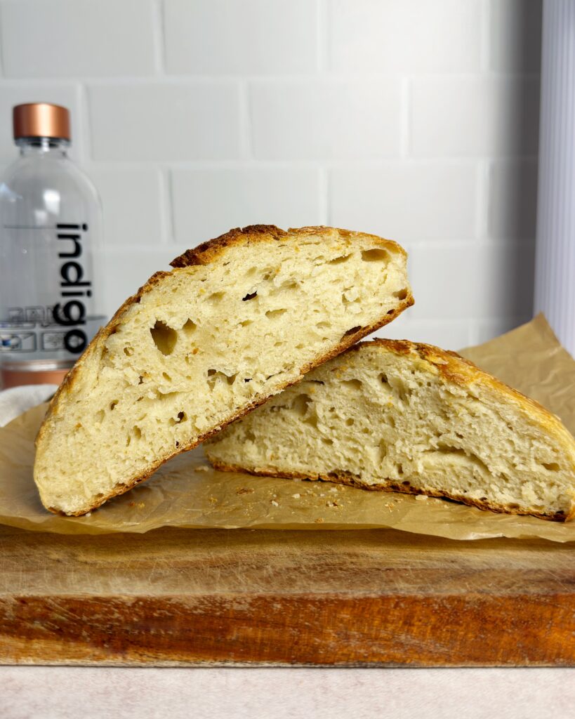 sparkling water bread cut in half